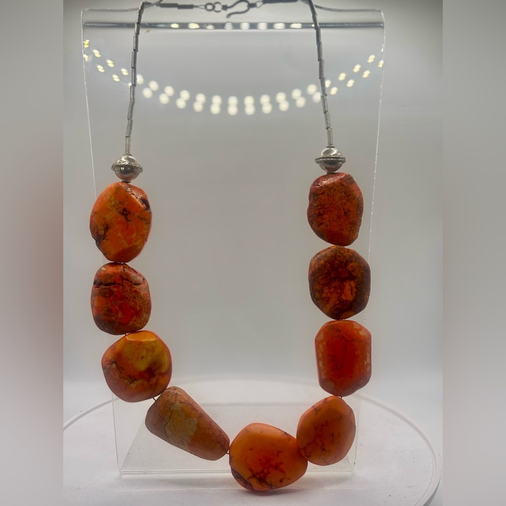Howlite Orange Slab Necklace - Picture 5 of 10